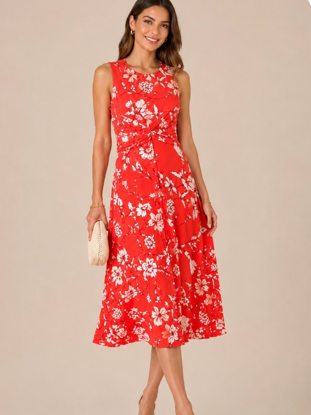 NWT Vince Camuto Coral Floral Twist Front Sleeveless Midi Dress Size 0